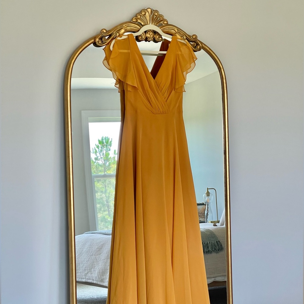 David’s Bridal Yellow/Marigold Flutter Sleeve Dress